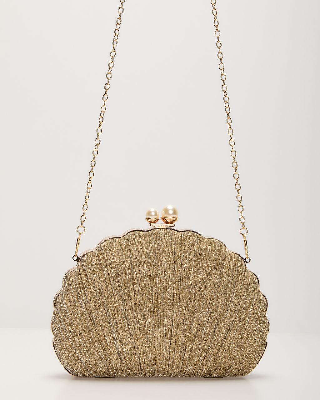 Remmi Textured Metallic Shell Clutch