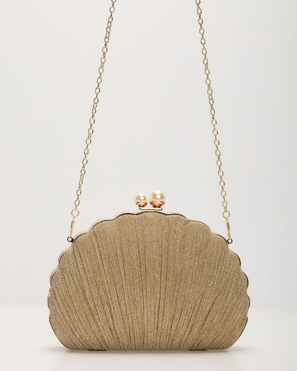 Remmi Textured Metallic Shell Clutch