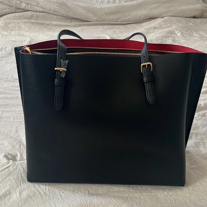 Mollie Leather Tote for Women - Black/True Red