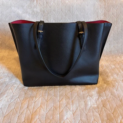 Mollie Leather Tote for Women - Black/True Red