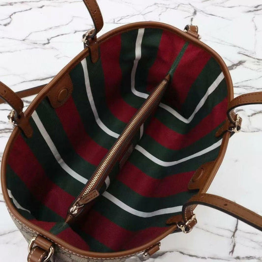 GG Supreme Monogram Emblem small tote bag beige dark brown